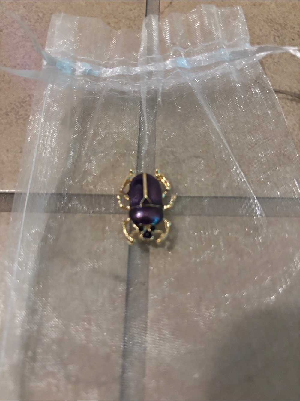 Gold and Purple Scarab Beetle Pin - Women Jewelry - Picture 2 of 4